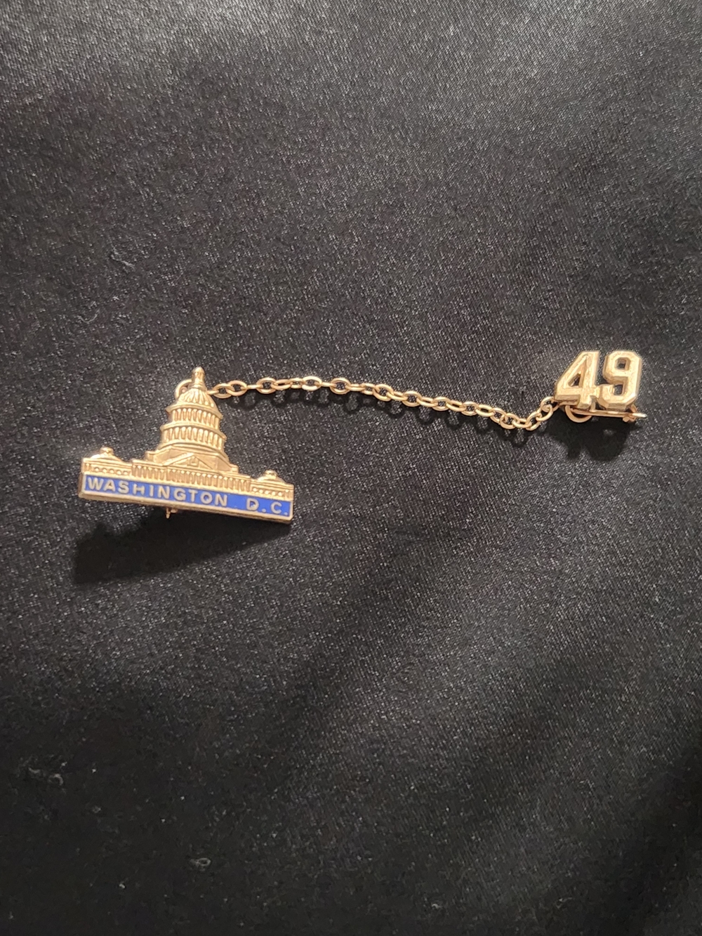 Vintage 1949 Washington D.C. US Capitol Guard Pin & Chain Enamel Brooch